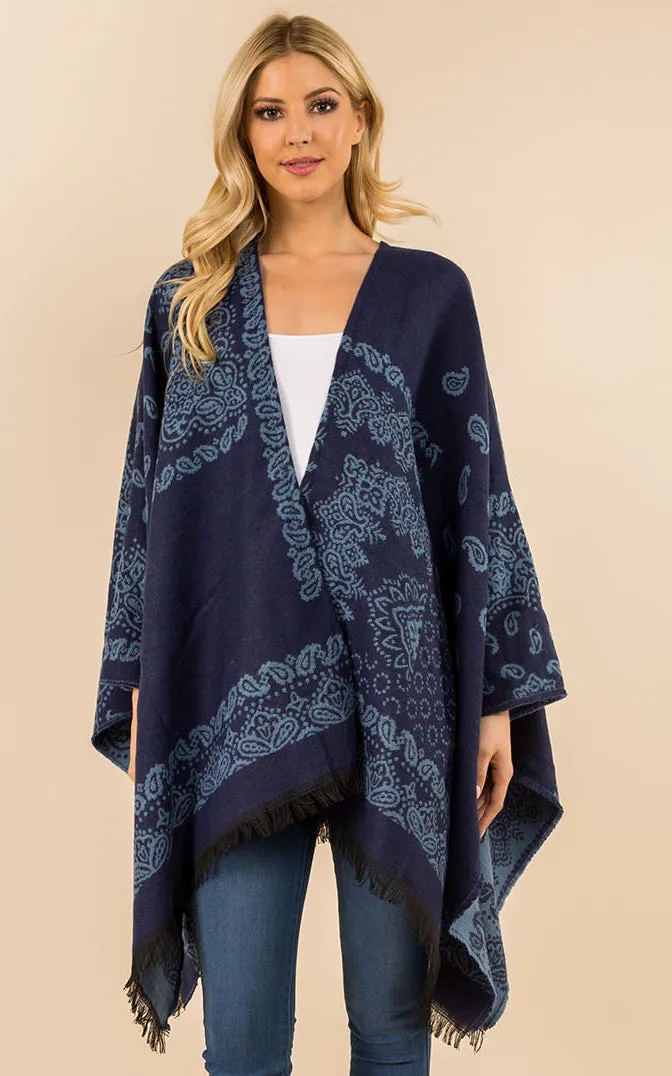 RA3351 Multi Pattern Ruana Shawl