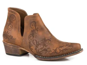Roper Womens Cognac Faux Leather Ava Laser Ankle Boots 9.5