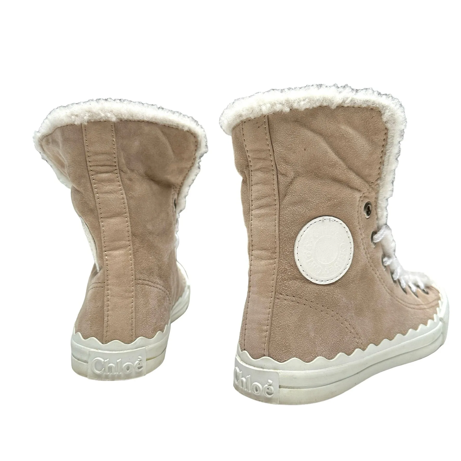 Shearling & Cream Suede Sneakers - 7