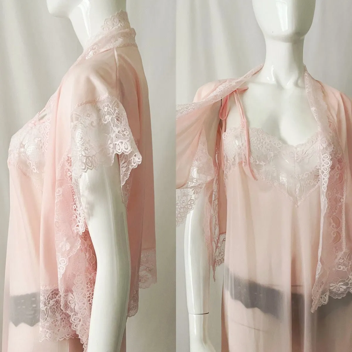 Vintage Pastel Pink Handkerchief Asymmetrical Lace Slip Dress
