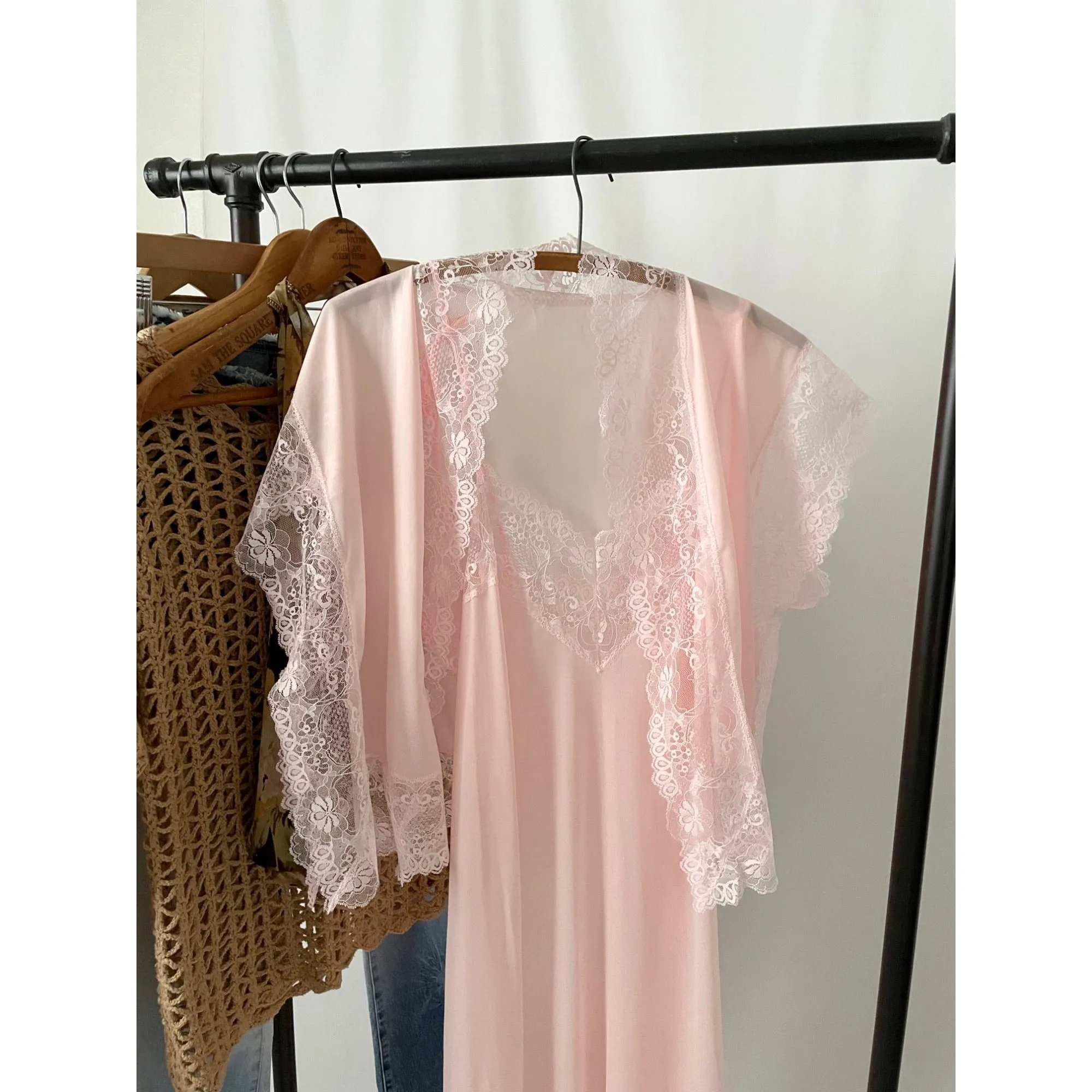 Vintage Pastel Pink Handkerchief Asymmetrical Lace Slip Dress