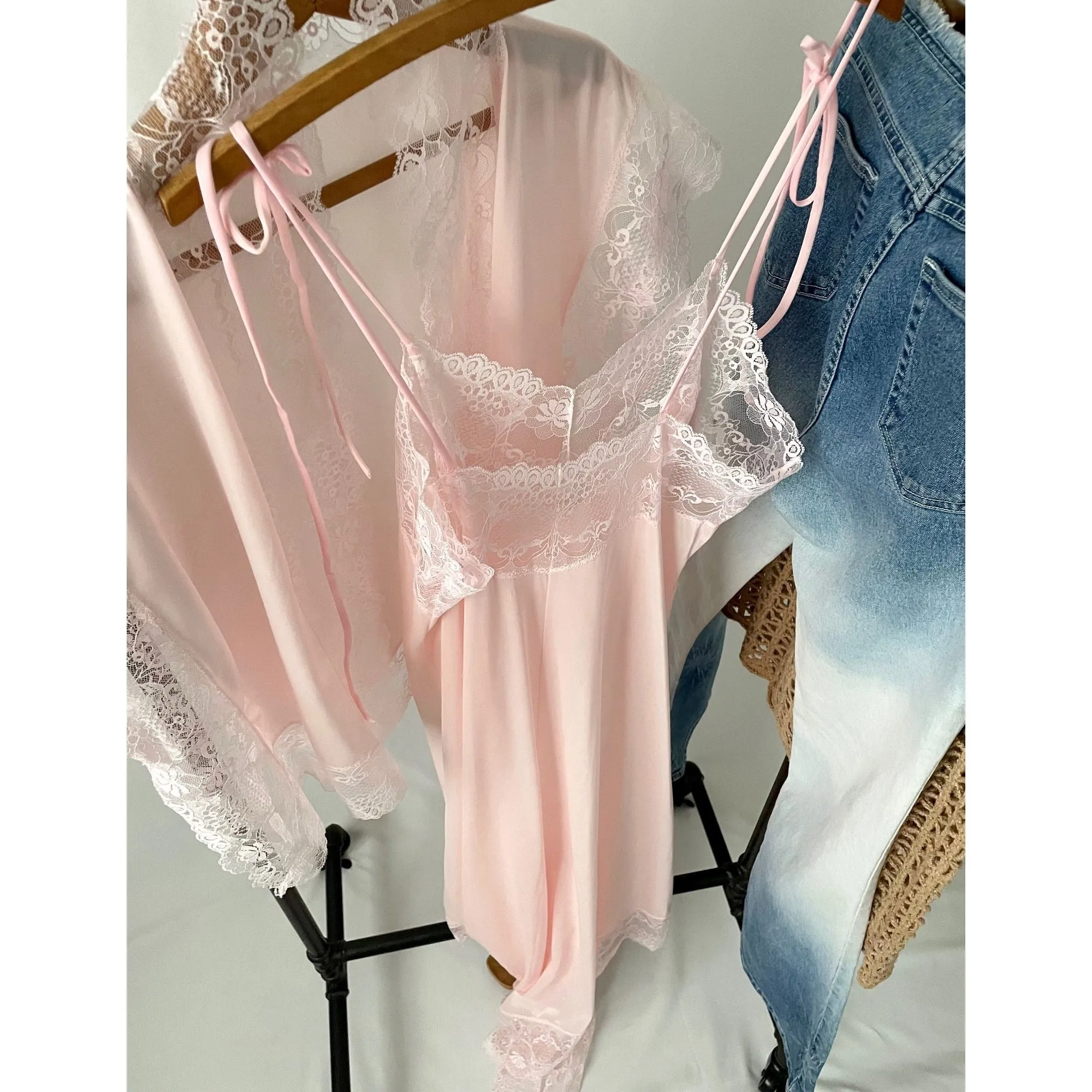 Vintage Pastel Pink Handkerchief Asymmetrical Lace Slip Dress