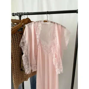 Vintage Pastel Pink Handkerchief Asymmetrical Lace Slip Dress