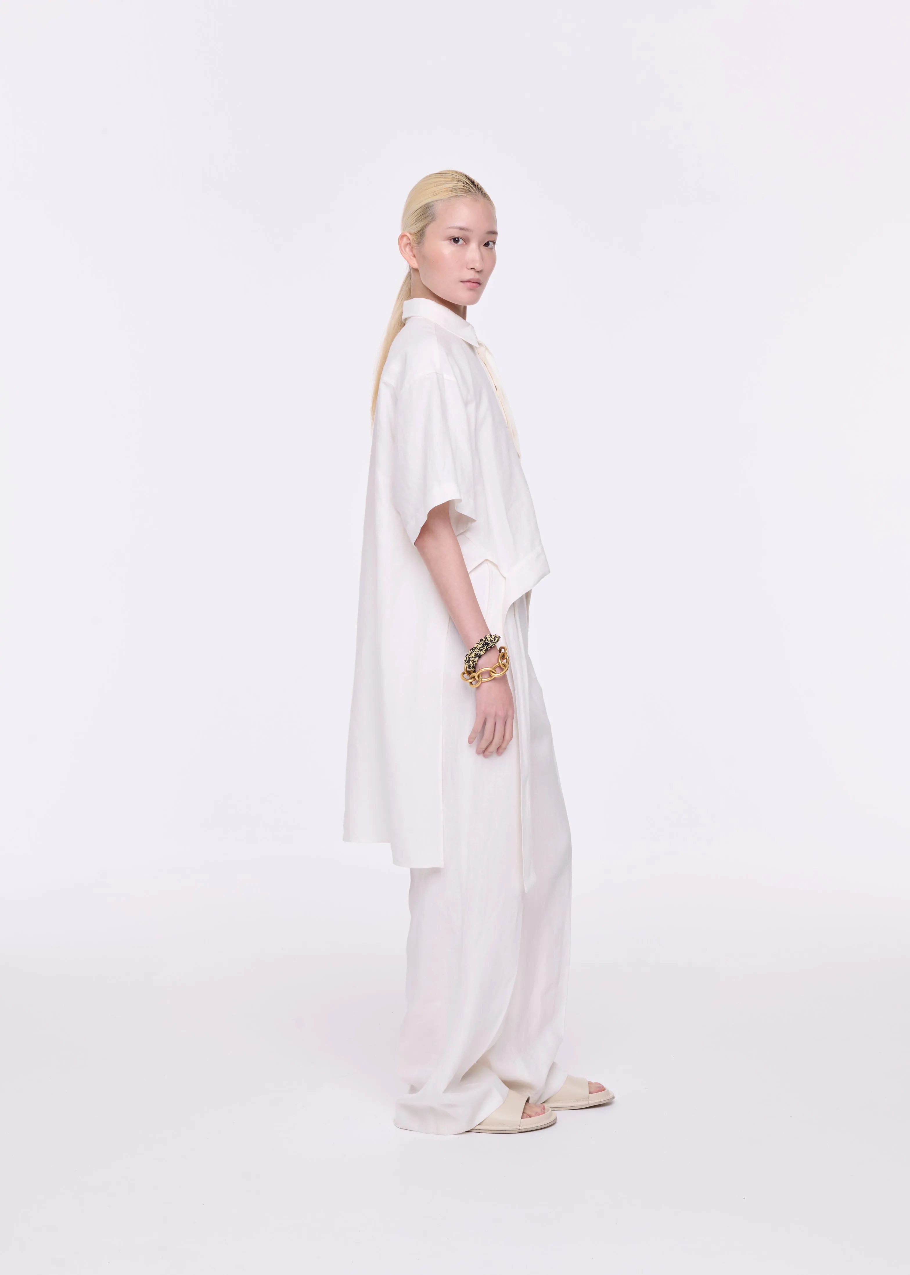 WHITE LINEN WIDE LEG TROUSERS