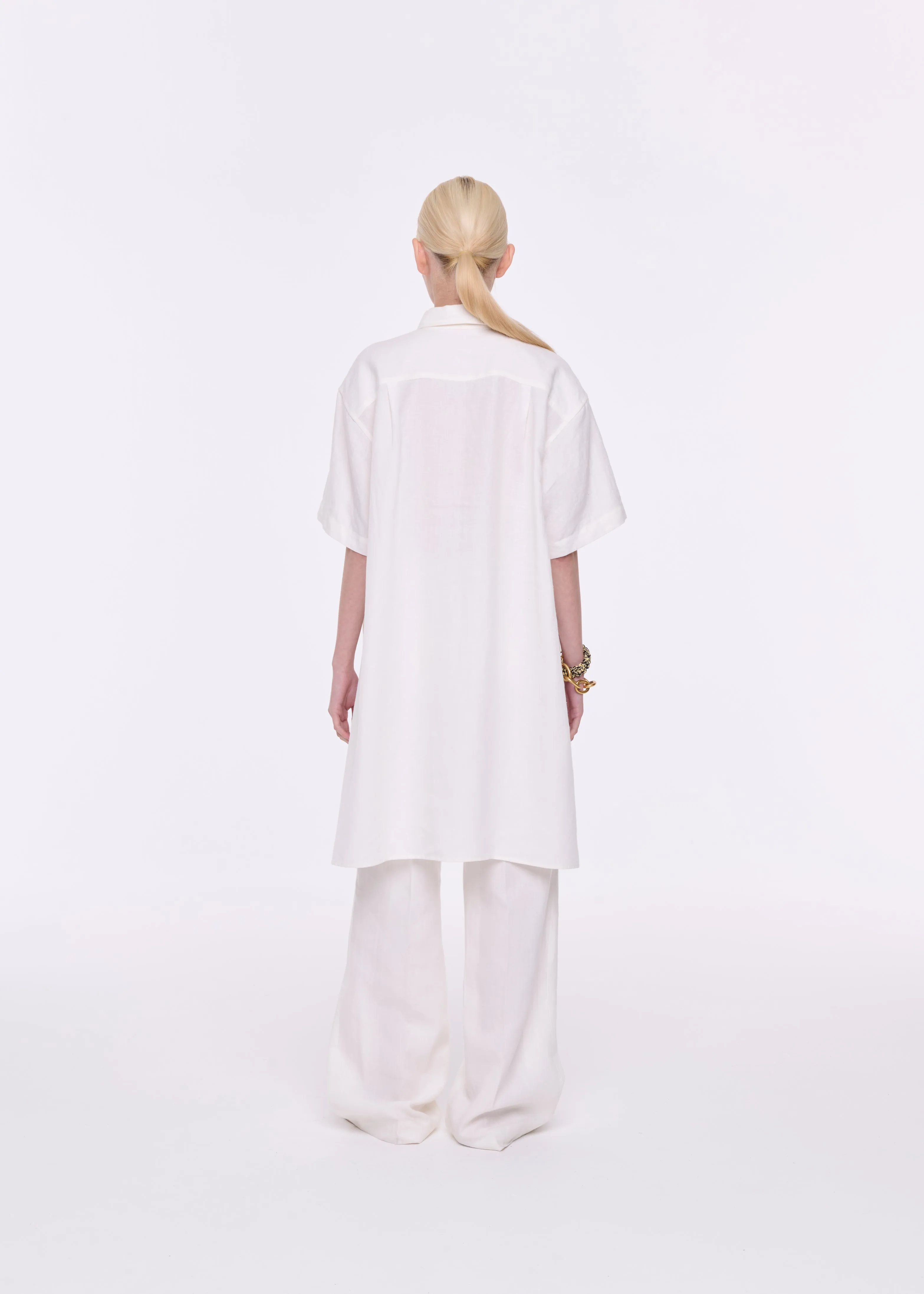 WHITE LINEN WIDE LEG TROUSERS