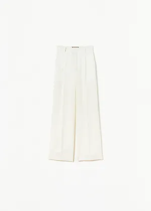 WHITE LINEN WIDE LEG TROUSERS