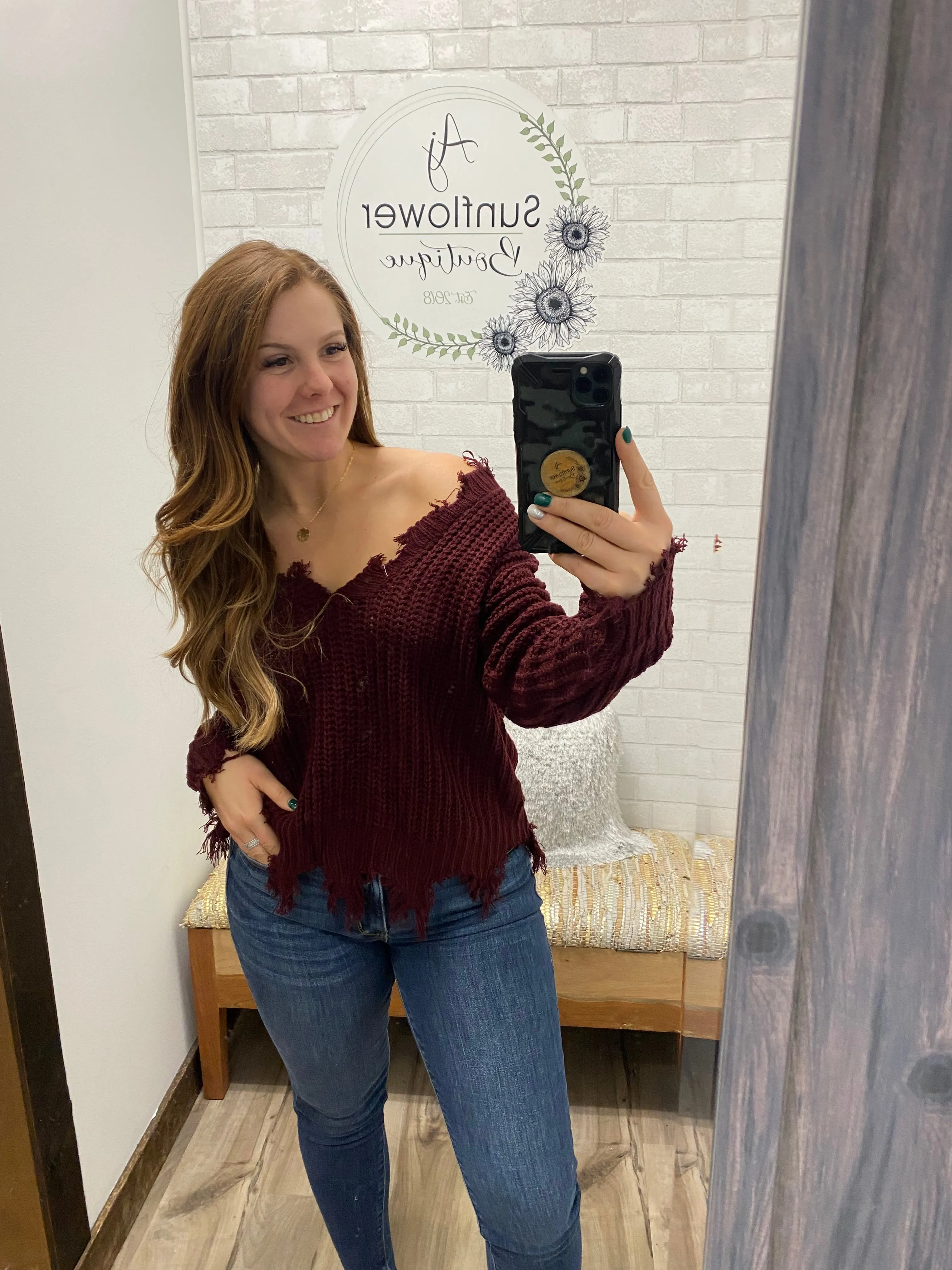 Winter Wonderland Distressed Sweater Plum